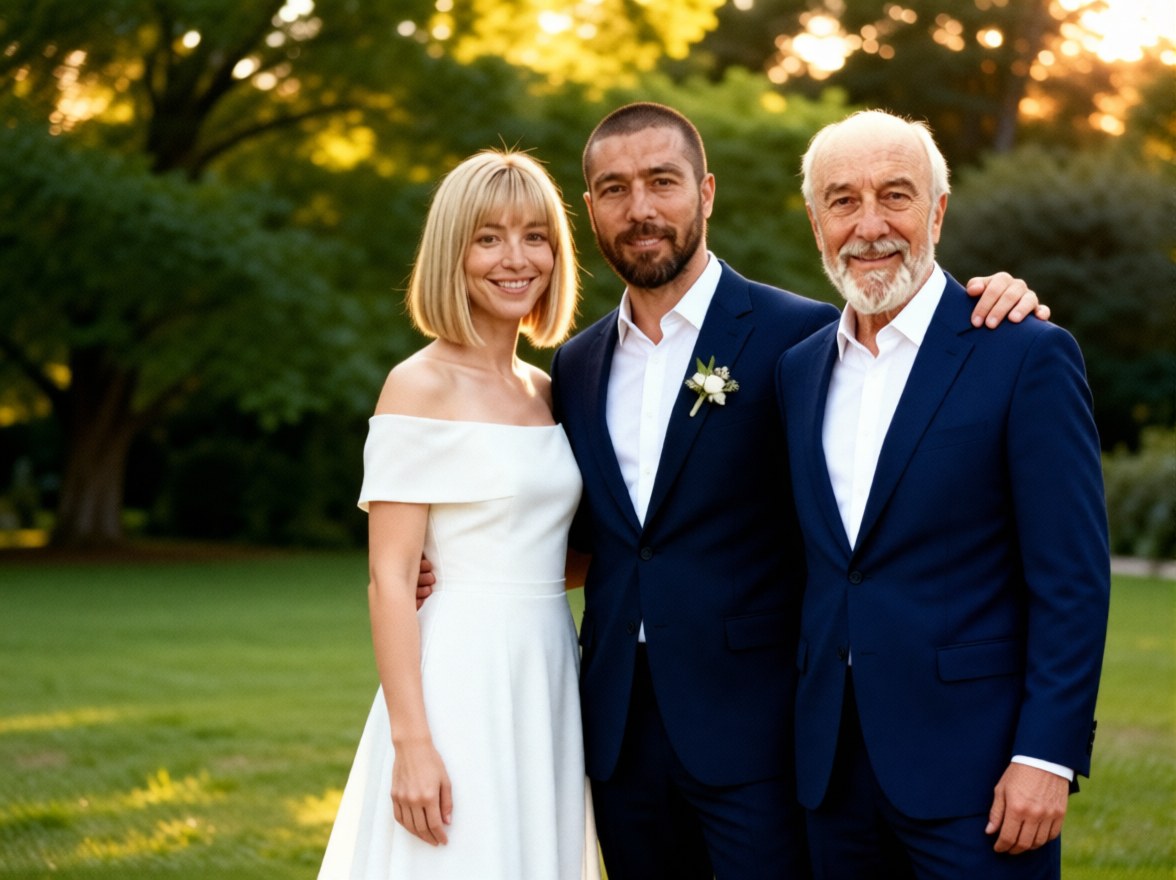 Grandfather standing with the couple as if he had been there