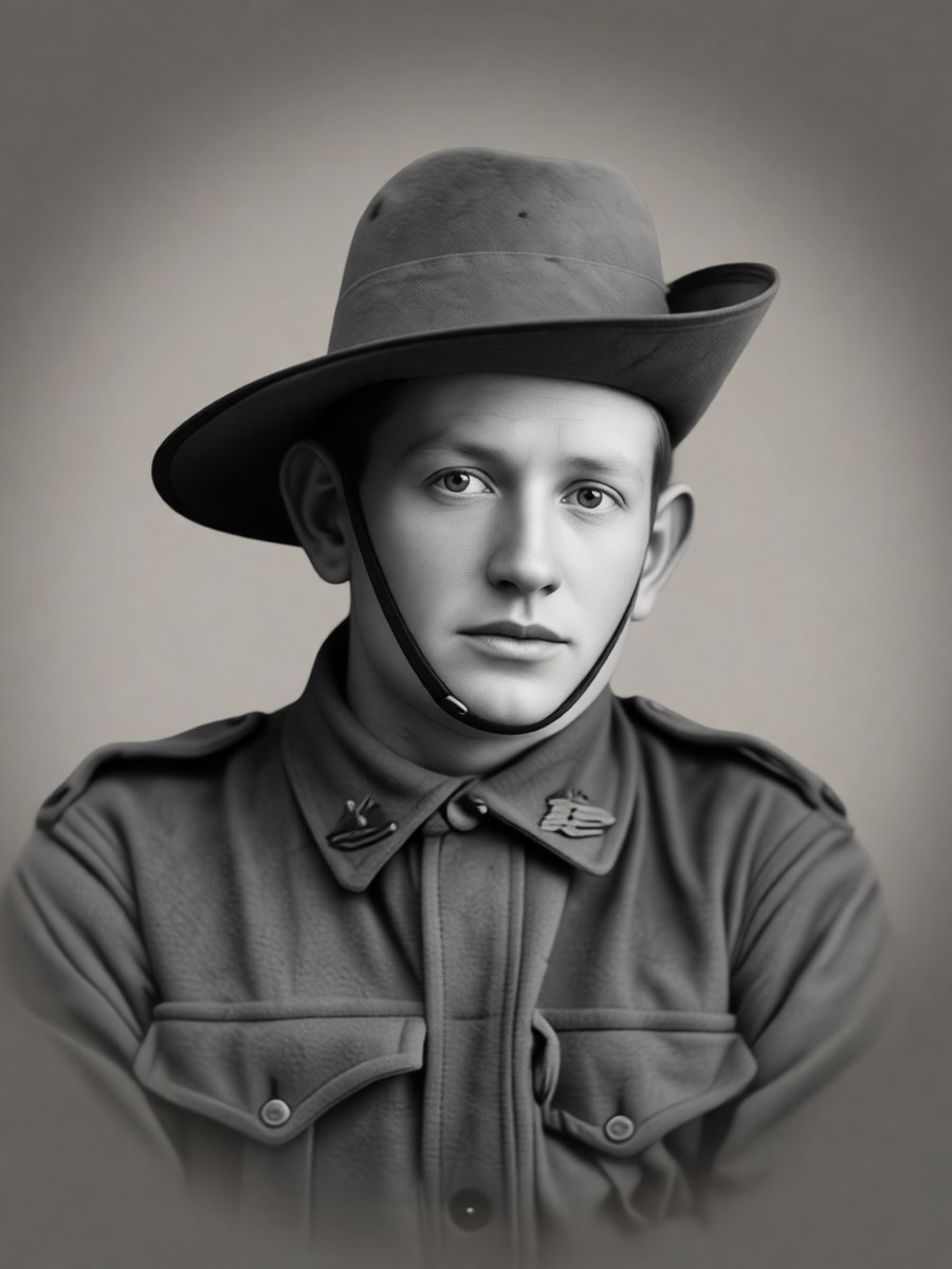 A clean memorial portrait of the young soldier from the middle